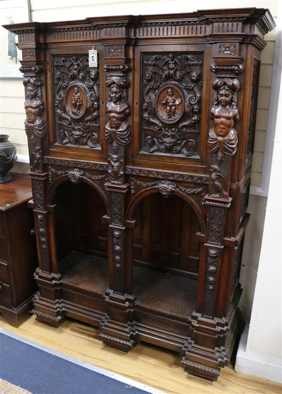 A 19th century French Renaissance revival carved walnut cabinet on stand W.117.5cm